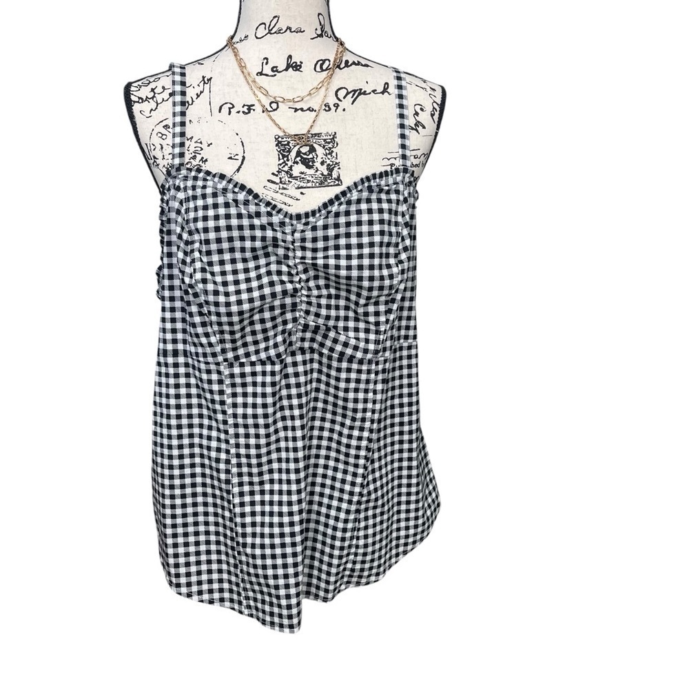 Torrid Black White Gingham Plaid Poplin Cami Sweetheart Tank Top Zip Back Size 2 - Picture 4 of 11